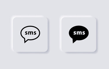 sms icon in speech bubble with neumorphism buttons, text message symbol, Short Message Service, message send icon with neumorphic style ui user interface for apps and website

