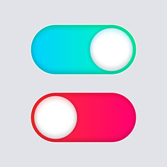 On Off toggle switch buttons switch slider in modern toggle with green and red color for user interface, apps and website