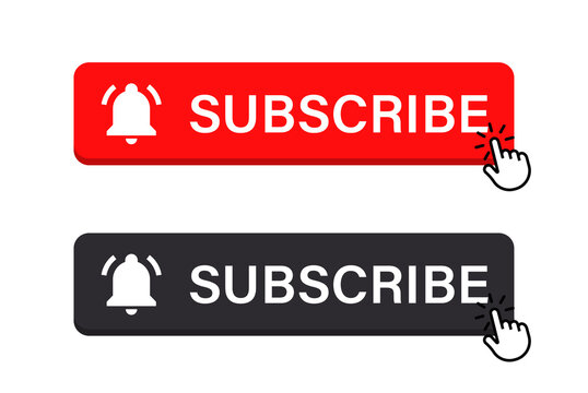 subscribe button for youtube video channel in modern with bell icon in black red color 