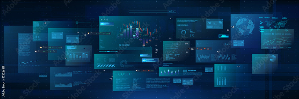 Leinwandbilder modern cyberspace with ui and hud. modern business background with graphic, charts, infographic, big
