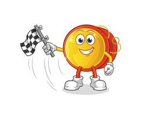 yoyo hold finish flag. cartoon mascot vector