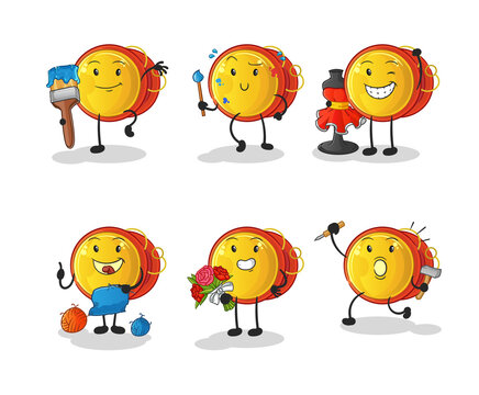 yoyo artist group character. cartoon mascot vector