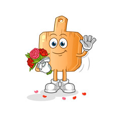wooden placemat with bouquet mascot. cartoon vector