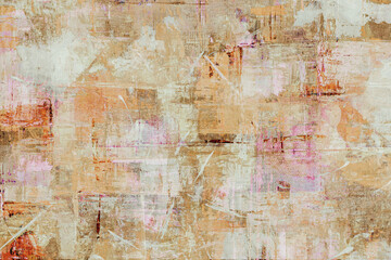 Fototapeta premium Mixed media abstract grunge background texture with tan, pink and peach tones.