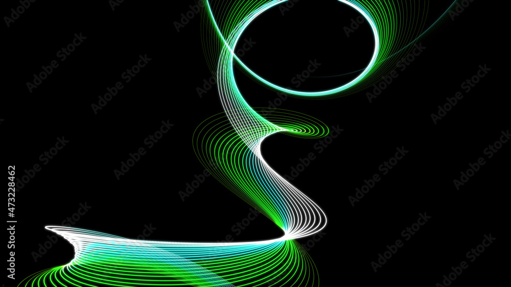 Poster black background with green wave. abstract colored spiral on a dark background. modern abstraction b
