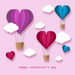 postcard in paper style heart in clouds