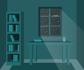 room at night flat illustration