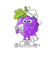 grape cry with a tissue. cartoon mascot vector