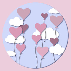 postcard in paper style heart in clouds