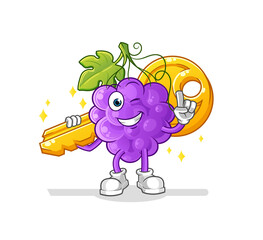 grape carry the key mascot. cartoon vector