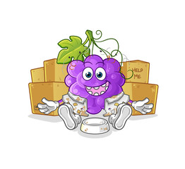 grape homeless character. cartoon mascot vector