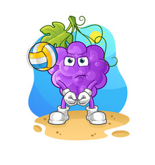 grape play volleyball mascot. cartoon vector