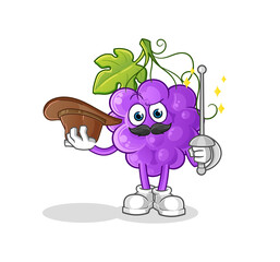 grape fencer character. cartoon mascot vector