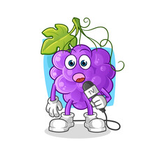 grape tv reporter cartoon. cartoon mascot vector