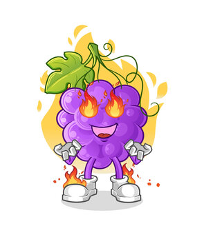 grape on fire mascot. cartoon vector