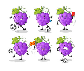 grape football group character. cartoon mascot vector