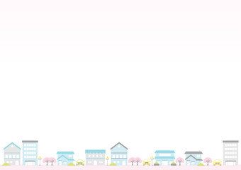 illustration of cherry blossoms and town