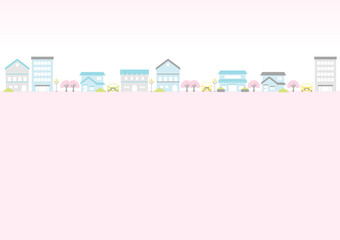 illustration of cherry blossoms and town