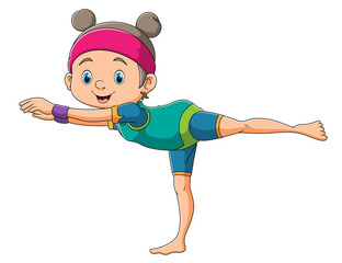 The ballet dancer is stretching up her body