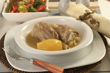 boiled chicken leg and wing with potato soup 