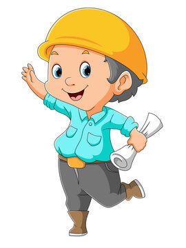 The happy foreman is waving hand
