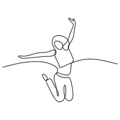 girl woman jump oneline continuous single line art