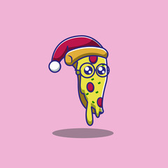 christmas pizza, pizza wearing a christmas hat