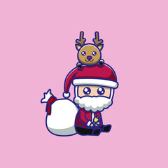 cute santa claus and cute reindeer illustration