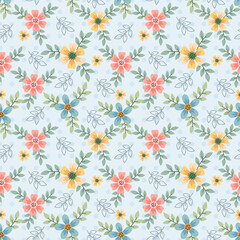 Cute colorful small flowers seamless pattern.