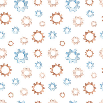Watercolor set with robots.Watercolor seamless pattern with robots