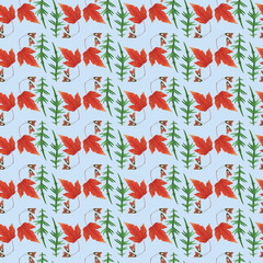 Maple leaf, thistle leaf. Illustration, texture of flowers. Seamless pattern for continuous replication. Floral background, photo collage for textile, cotton fabric. For wallpaper, covers, print.