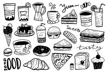 a set of food and drink sketch clip art