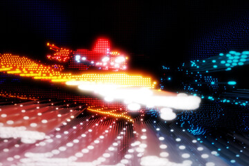 3d illustration of  design colorful abstract digital sound wave on a black background, soft focus....