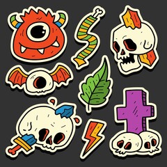 halloween cartoon doodle illustration design for coloring, backgrounds, stickers, logos, symbol, icons and more