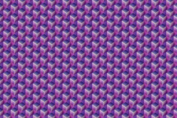 3d illustration of rows of  purple  squares .Set of cubes on monocrome background, pattern. Geometry  background