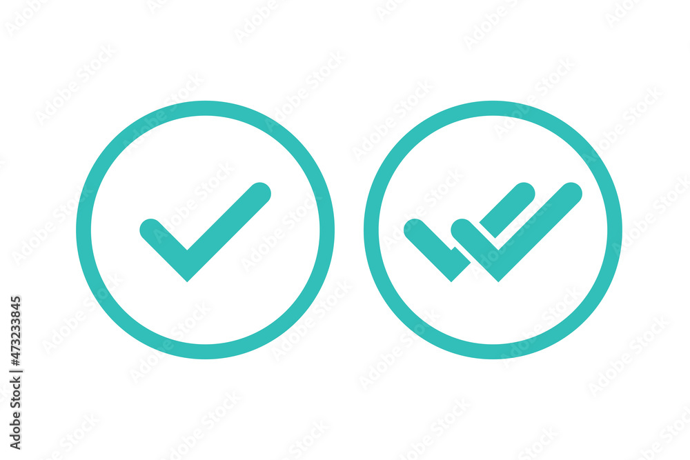 Aufkleber valid seal icons set. green circle with tick and double tick on white background for website, applic