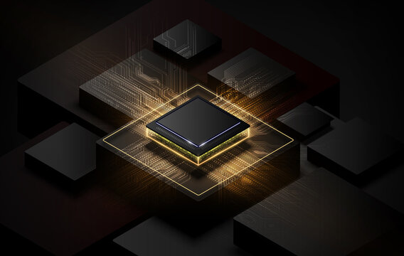 Abstract technology chip processor background circuit board and html code,3D illustration blue technology background vector.