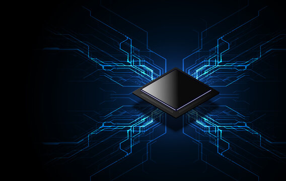 Abstract technology chip processor background circuit board and html code,3D illustration blue technology background vector.