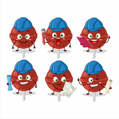 architect sweet strawberry lollipop cute mascot character with pliers - 473235009