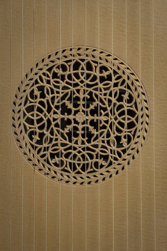 Theorbo of the 17th century. Close-up details....