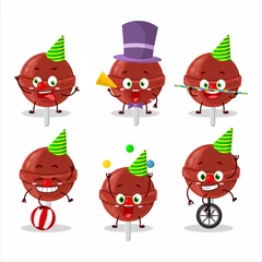 Fotobehang Cartoon character of sweet strawberry lollipop with various circus shows © kongvector