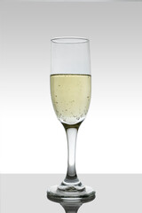 glass goblet with white wine and gradient background