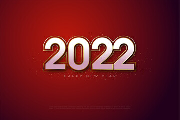 2022 happy new year modern on white on dark red background