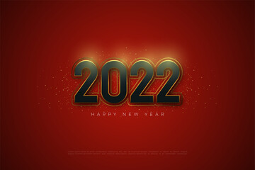 2022 happy new year 3d elegant black on red background