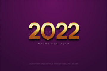 2022 happy new year with glossy gold numbers