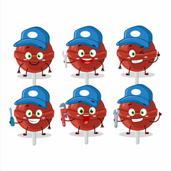 mechanic sweet strawberry lollipop cute mascot character with pliers - 473235899