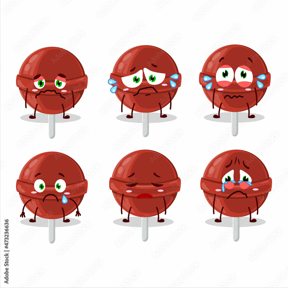 Poster Sweet strawberry lollipop cartoon character with sad expression