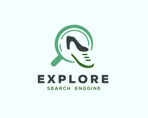 magnifying glass shoes search men and women logo design template illustration
