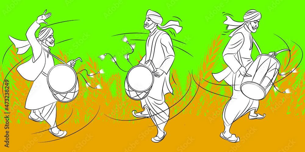 Wall mural punjabi bhangra drummer in harvest festival lohari, vector illustration