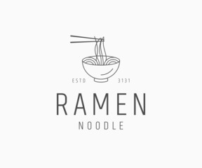 Ramen noodle line art logo icon design template vector